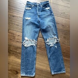 Agolde Ripped Blue Straight Leg Jeans
